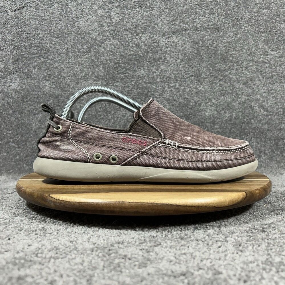 Crocs Walu 11270 Men's Size 9 Brown Canvas Slip-on Boat Shoes Loafers Used